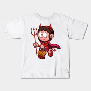 Kid In Devil Costume Trick Or Treating Kids T-Shirt